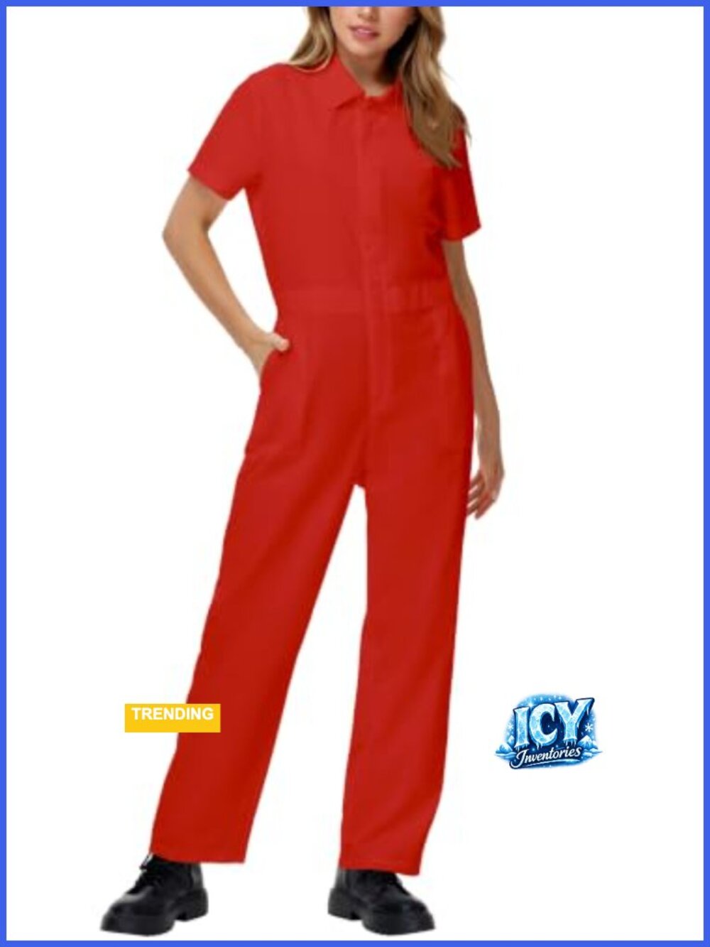 Women's Short Sleeve Coverall Jumpsuit Lightweight Work Romper Zipper Pockets
